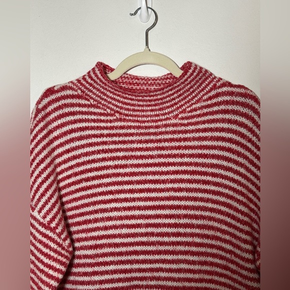 Anthropologie Linnea Mock Neck Stripped Sweater Size Small Red Ivory Pullover - Picture 3 of 6